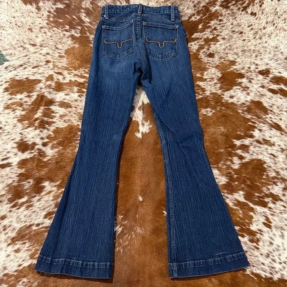 Kimes Ranch Dark Blue Flare Jeans with Gold Stitching